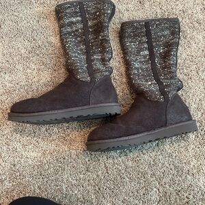 UGG Gray Winter Rain Boots with Cozy Knit Upper